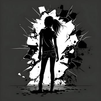 Vector illustration of a girl in black silhouette against a clean white background, capturing graceful forms.