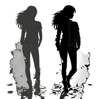 Vector illustration of a girl in black silhouette against a clean white background, capturing graceful forms.