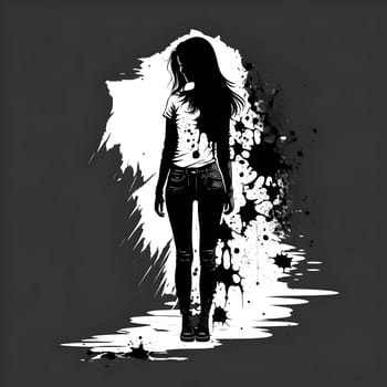 Vector illustration of a girl in black silhouette against a clean white background, capturing graceful forms.