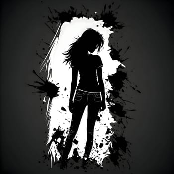 Vector illustration of a girl in black silhouette against a clean white background, capturing graceful forms.