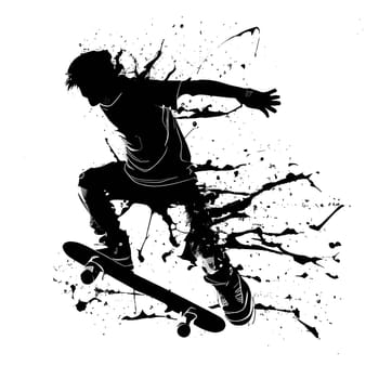 Vector illustration of a boy on skateboard in black silhouette against a clean white background, capturing graceful forms.