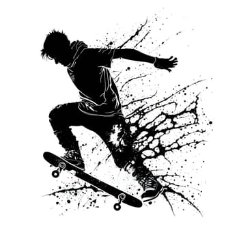 Vector illustration of a boy on skateboard in black silhouette against a clean white background, capturing graceful forms.