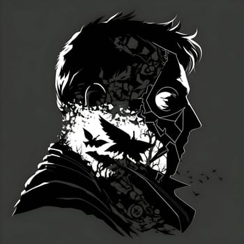 Vector illustration of a man in a mask in black silhouette against a clean dark background, capturing graceful forms.