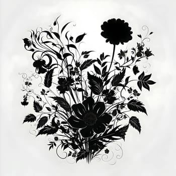 Vector illustration of flowers in black silhouette against a clean white background, capturing graceful forms.
