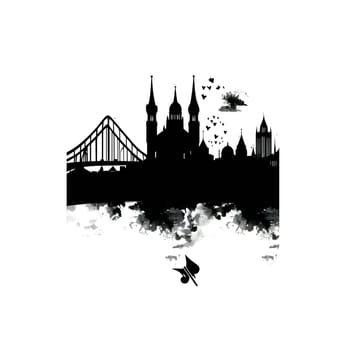 Vector illustration of city panorama in black silhouette against a clean white background, capturing graceful forms.