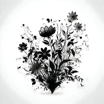 Vector illustration of flowers in black silhouette against a clean white background, capturing graceful forms.