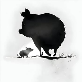 Vector illustration of two pigs in black silhouette against a clean white background, capturing graceful forms.