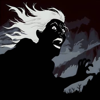 Vector illustration of a frightened person in black silhouette against a clean dark background, capturing graceful forms.