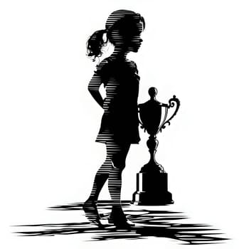 Vector illustration of a girl with a cup in black silhouette against a clean white background, capturing graceful forms.