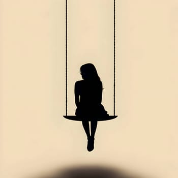 Vector illustration of a girl on a swing in black silhouette against a clean light background, capturing graceful forms.