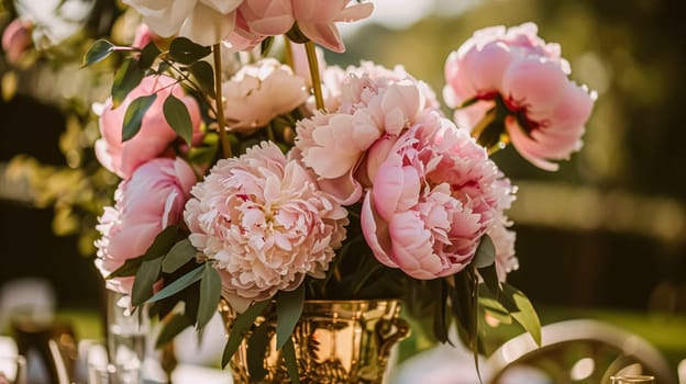 Wedding decoration with peonies, floral decor and event celebration, peony flowers and wedding ceremony in the garden, English country style