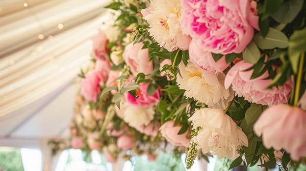 Wedding decoration with peonies, floral decor and event celebration, peony flowers and wedding ceremony in the garden, English country style