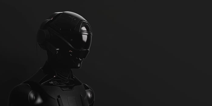 Black Cyber Robot Portrait With a Minimalist Design on Dark Background with Place For Text.