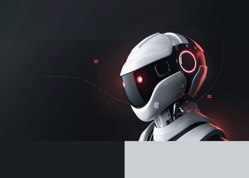 Futuristic modern white robot with glowing red eyes.