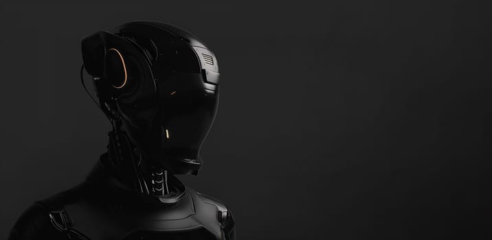 Black Cyber Robot Portrait With a Minimalist Design on Dark Background with Place For Text.