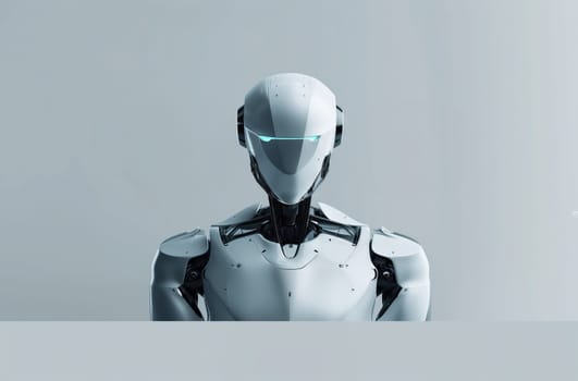 Futuristic modern white robot cyber illustration with place for text.