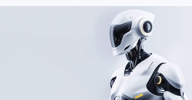 Futuristic modern white robot cyber illustration with place for text.