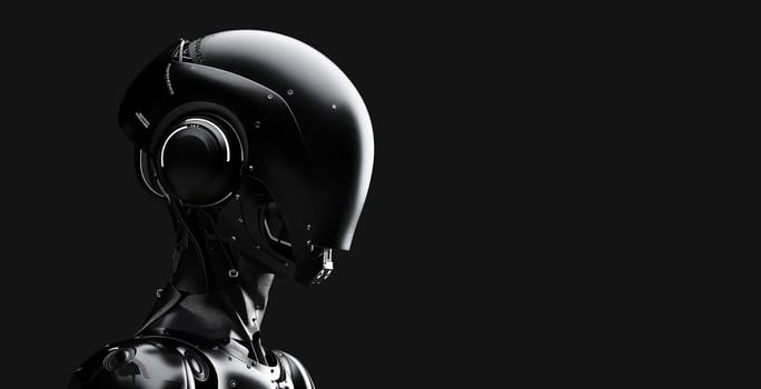 Black Cyber Robot Portrait With a Minimalist Design on Dark Background with Place For Text.