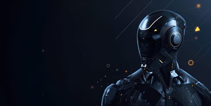 Black Cyber Robot Portrait With a Minimalist Design on Dark Background with Place For Text.