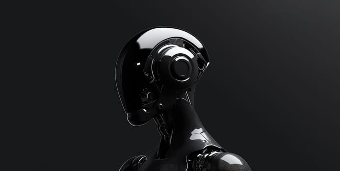Black Cyber Robot Portrait With a Minimalist Design on Dark Background with Place For Text.