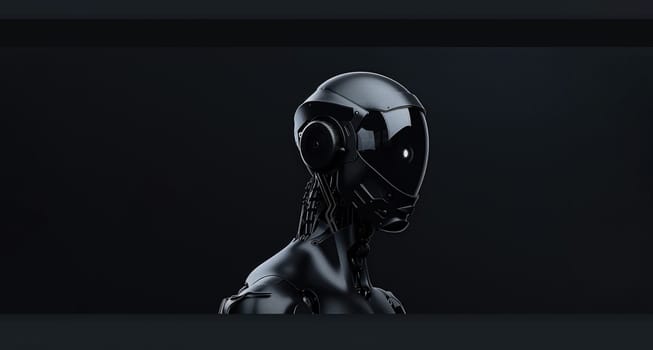 Black Cyber Robot Portrait With a Minimalist Design on Dark Background with Place For Text.