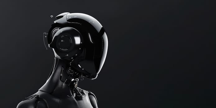 Black Cyber Robot Portrait With a Minimalist Design on Dark Background with Place For Text.