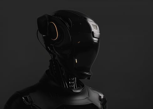 Black Cyber Robot Portrait With a Minimalist Design on Dark Background with Place For Text.