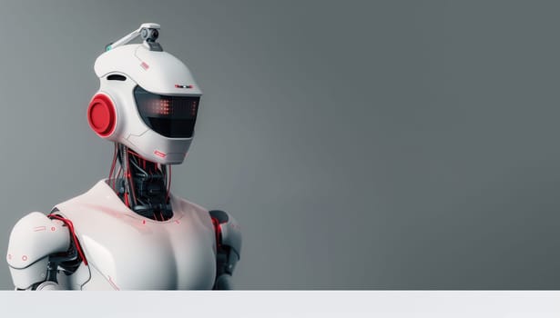 Futuristic modern white robot cyber illustration with place for text.