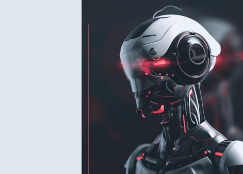 UX UI Web-Design Banner with Black Cyber Robot Portrait on Dark Background with Place For Text.