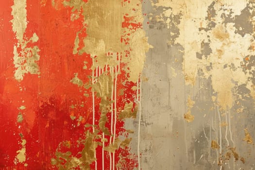 The abstract picture of the gold, red and grey colour that has been painted or splashed on the white blank background wallpaper to form the random shape that cannot be describe yet beautiful. AIGX01.