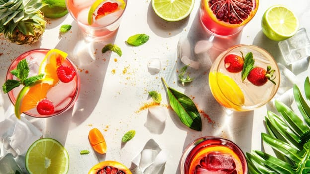 A variety of fruits and vegetables, including Rangpur, yellow, and other ingredients, are beautifully arranged in a circle on a table for a vibrant and colorful dishware display AIG50