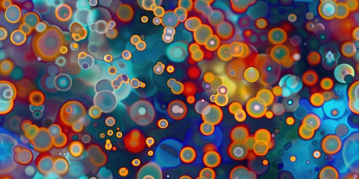 Spherical abstract painting with a blue and orange color scheme. AIG51A.