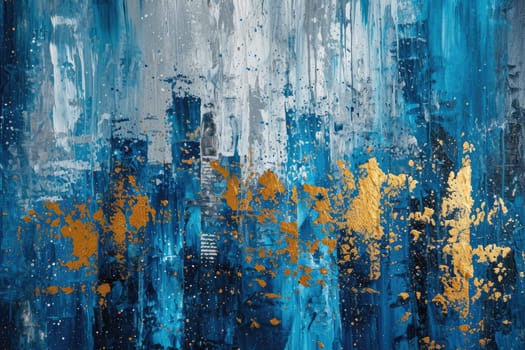 The abstract picture of the gold, blue and black colour that has been painted or splashed on the white blank background wallpaper to form random shape that cannot be describe yet beautiful. AIGX01.