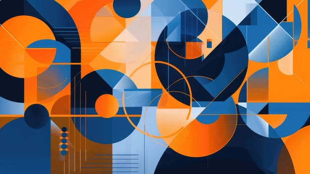 A geometric pattern with interlocking blue and orange shapes. AIG51A.