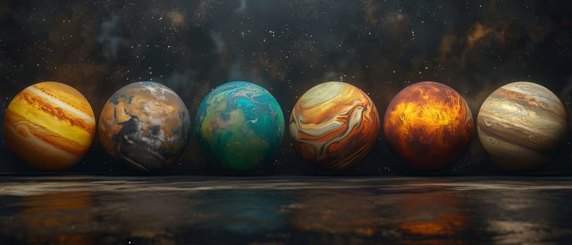 Multiple planets lined up on a table.