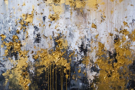 The abstract picture of the gold, grey and black colour that has been painted or splashed on the white blank background wallpaper to form random shape that cannot be describe yet beautiful. AIGX01.
