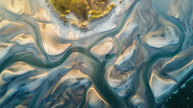 An art piece capturing the essence of a flowing river, with a swirling pattern in electric blue tones. The painting evokes the fluidity of water in a captivating landscape AIG50