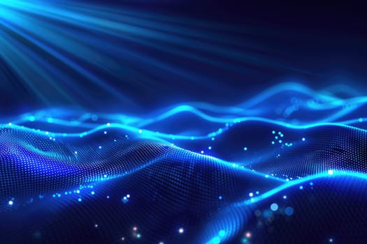 Blue glowing 3D landscape with light rays AIG51A.