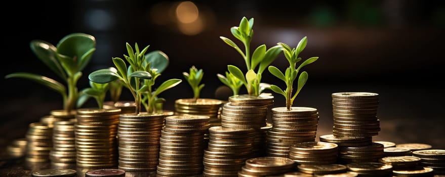 A pile of coins with green plants growing out of them.