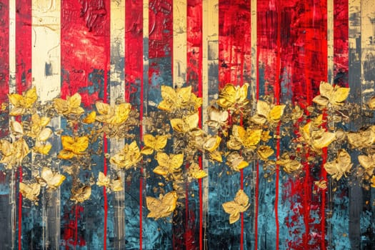 The abstract picture of the gold, red and grey colour that has been painted or splashed on the white blank background wallpaper to form the random shape that cannot be describe yet beautiful. AIGX01.
