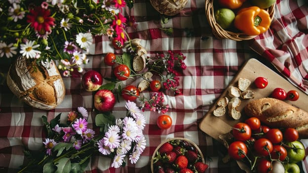 A variety of plantbased foods such as fruits and leafy vegetables are displayed on the table, perfect for creating delicious and healthy recipes with natural ingredients AIG50