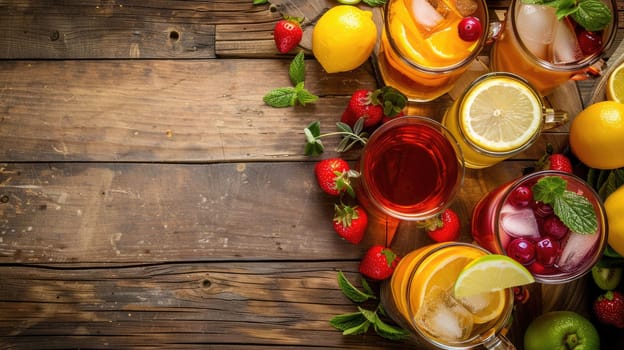 There is a variety of drinks, including natural fruitbased beverages, on the table made with ingredients such as plum tomatoes, cherry tomatoes, and bush tomatoes AIG50