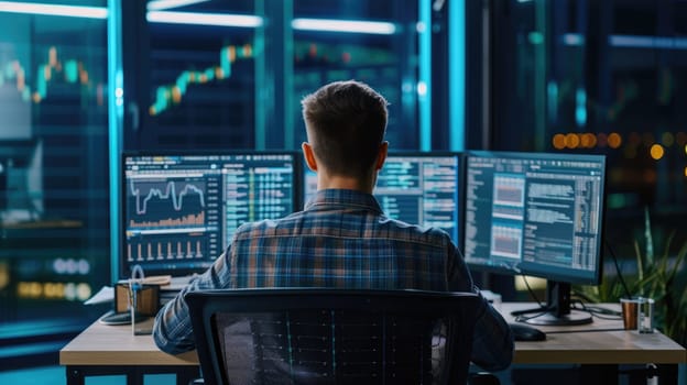 data engineer analyse datasets on multiple monitor workstation AIG41