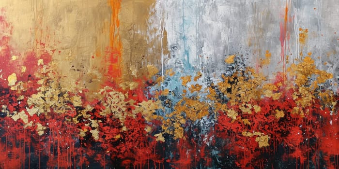 The abstract picture of the gold, red and grey colour that has been painted or splashed on the white blank background wallpaper to form the random shape that cannot be describe yet beautiful. AIGX01.