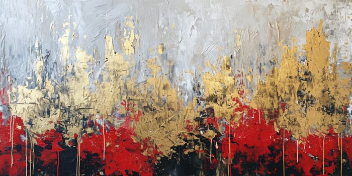 The abstract picture of the gold, red and grey colour that has been painted or splashed on the white blank background wallpaper to form the random shape that cannot be describe yet beautiful. AIGX01.