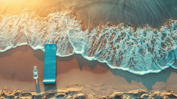 An aerial view of a sandy beach with trees lining the shore and a reflective mirror reflecting the water. The scene combines urban design with natural landscape, creating a leisurely feel AIG50