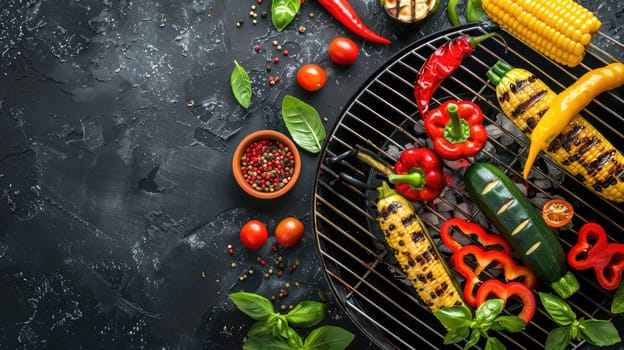 A variety of colorful bell peppers and chili peppers are sizzling on the grill, ready to be used as ingredients in a delicious recipe. These natural foods add flavor and nutrition to any cuisine AIG50