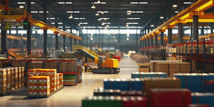 Photography of warehouse worker working and checking quality of material and carrying and delivery at storage. Industrial worker looking and inspecting at product. Logistic operation concept. AIG42.