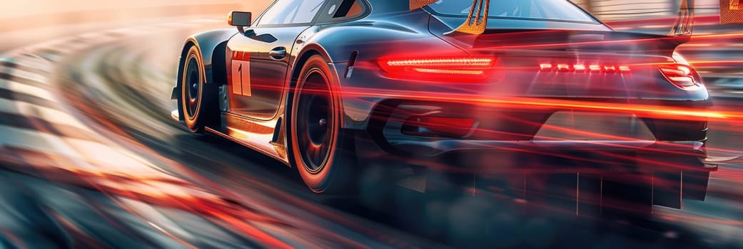 GT3 Super car racing on the circuit track while driving at high speed and accelerating at full power AIG44