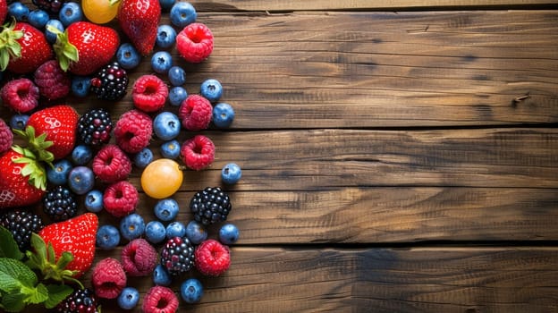 Various types of berries are displayed on the table, showcasing the vibrant colors of natures bounty. These seedless fruits are packed with nutrients and make a delicious addition to any dish AIG50